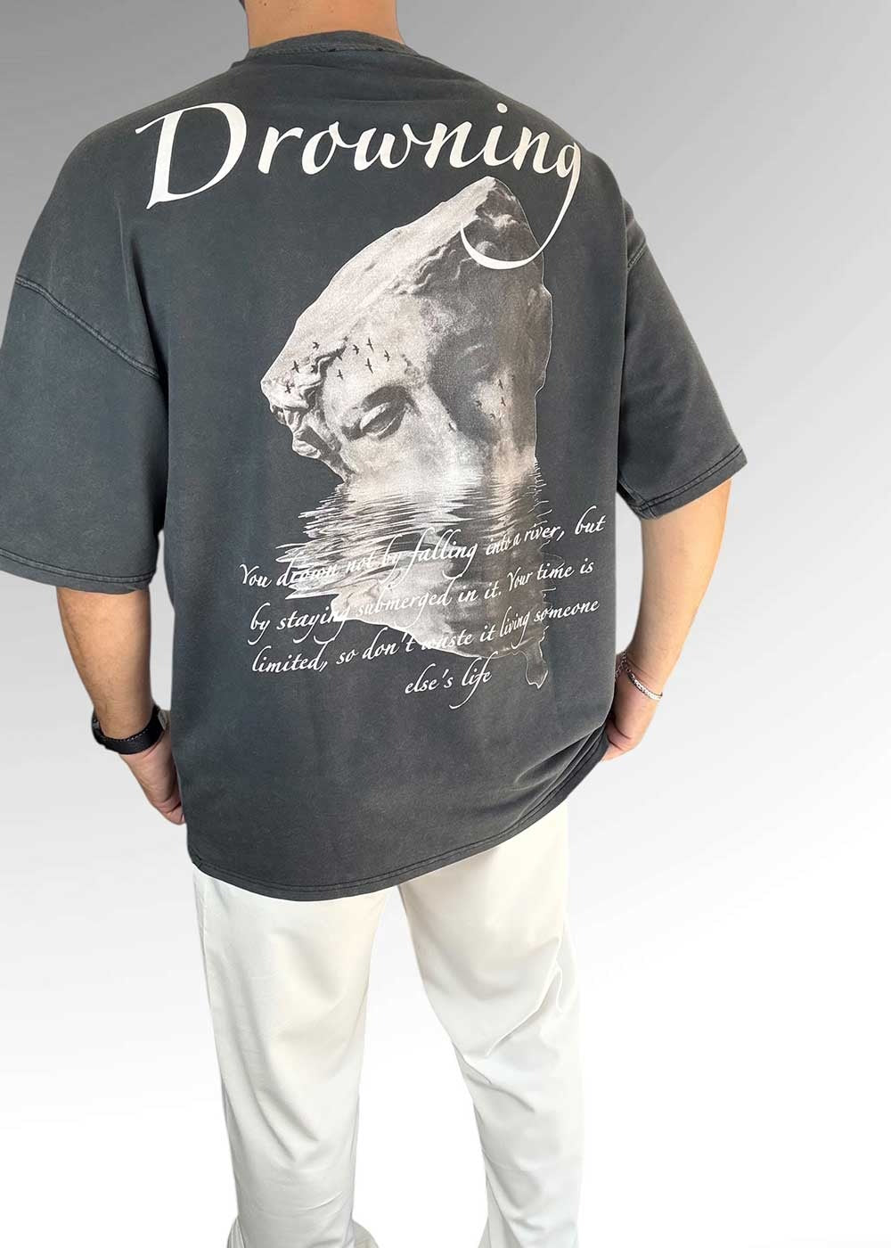 Drowning Oversized T-Shirt με Τύπωμα – Ανθρακί Ξεβαμμένο – 5
