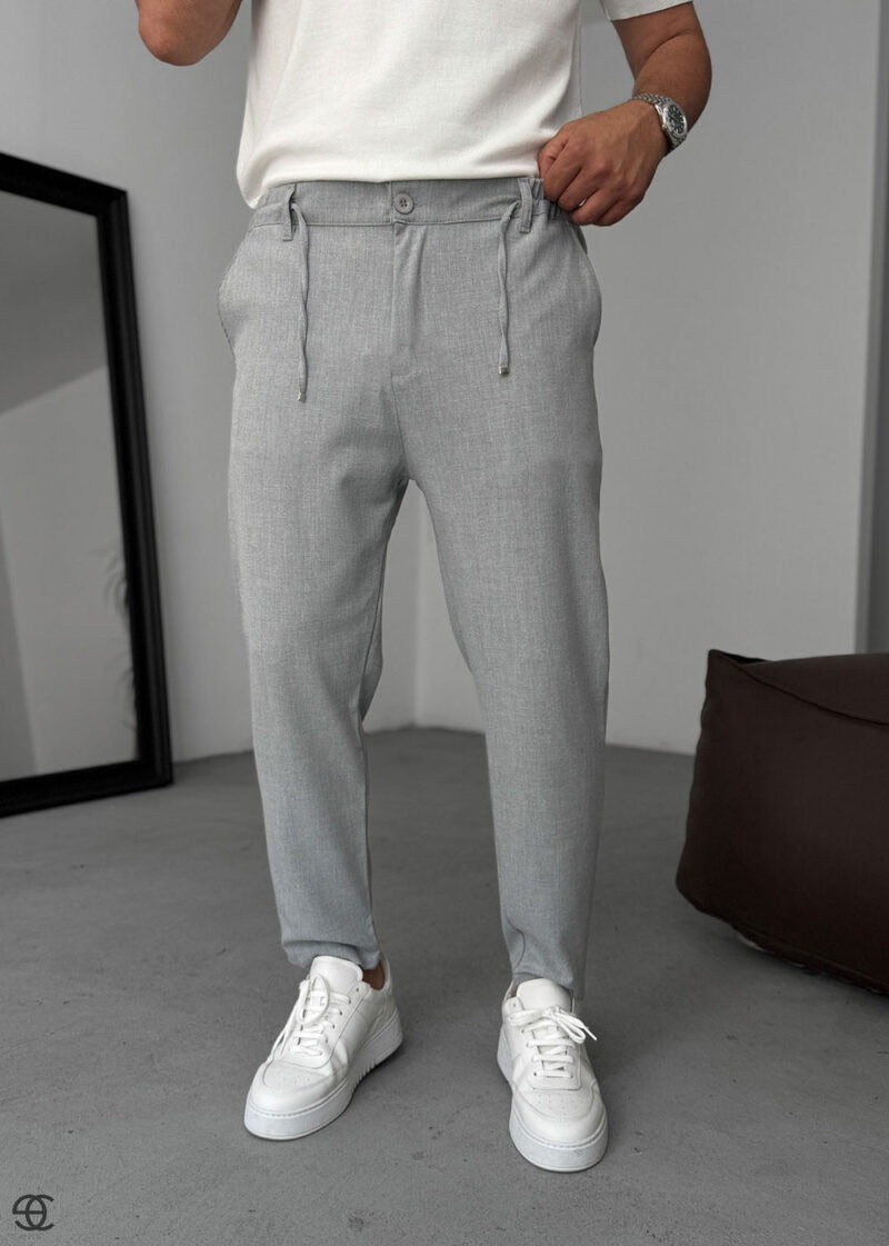 Relaxed Fit Υφασμάτινο Παντελόνι με Λάστιχο – Γκρι