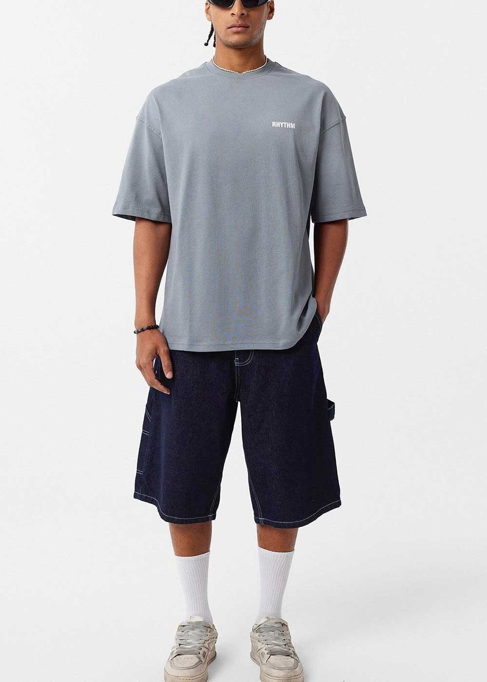 Rhythm Oversized T-Shirt σε Ξεβαμμένη Όψη – Σταχτί – 5