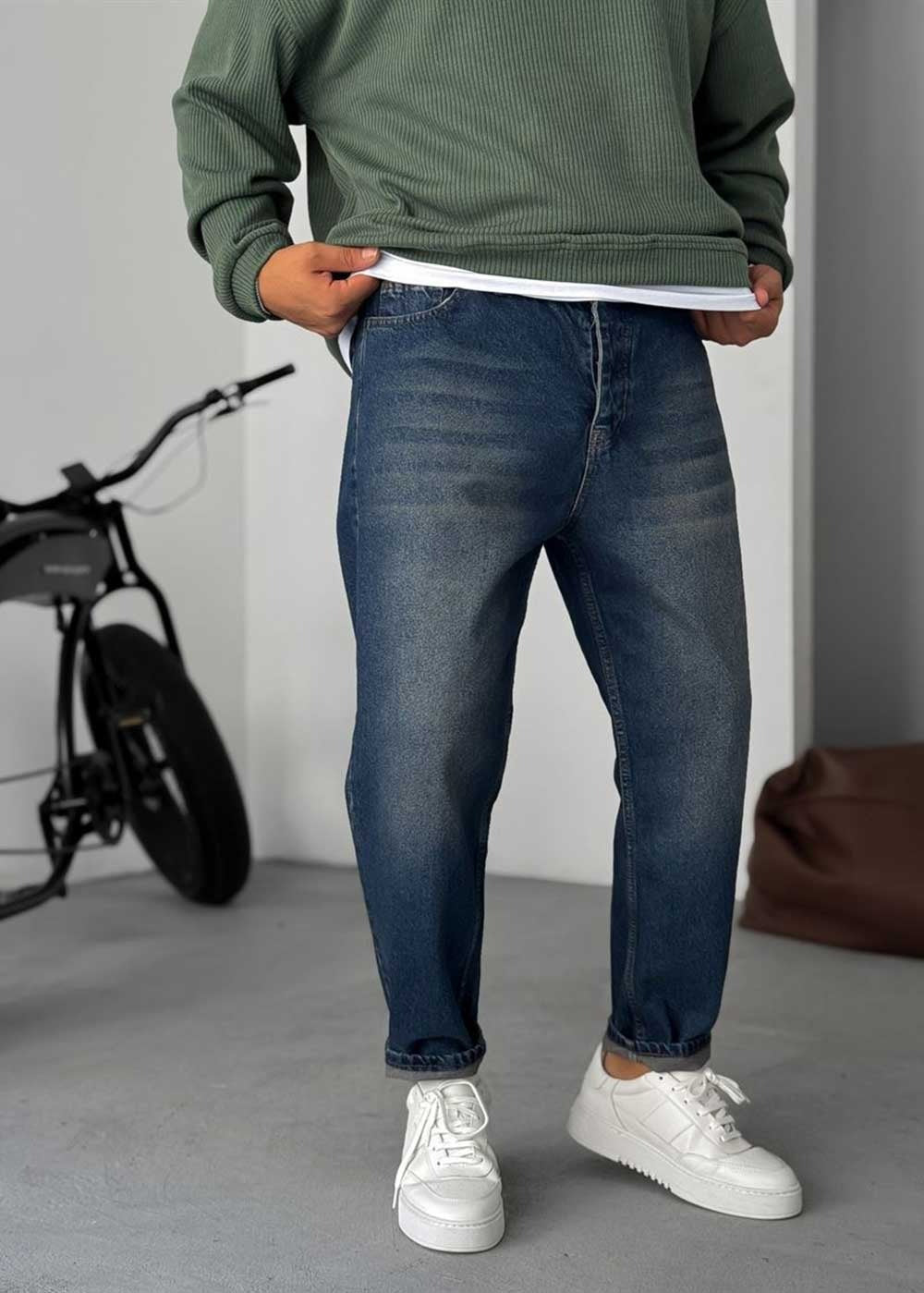 Παντελόνι Τζιν Loose Fit Πεπαλαιωμένο Ξεβαμμένο - Σκούρο Μπλε – 5