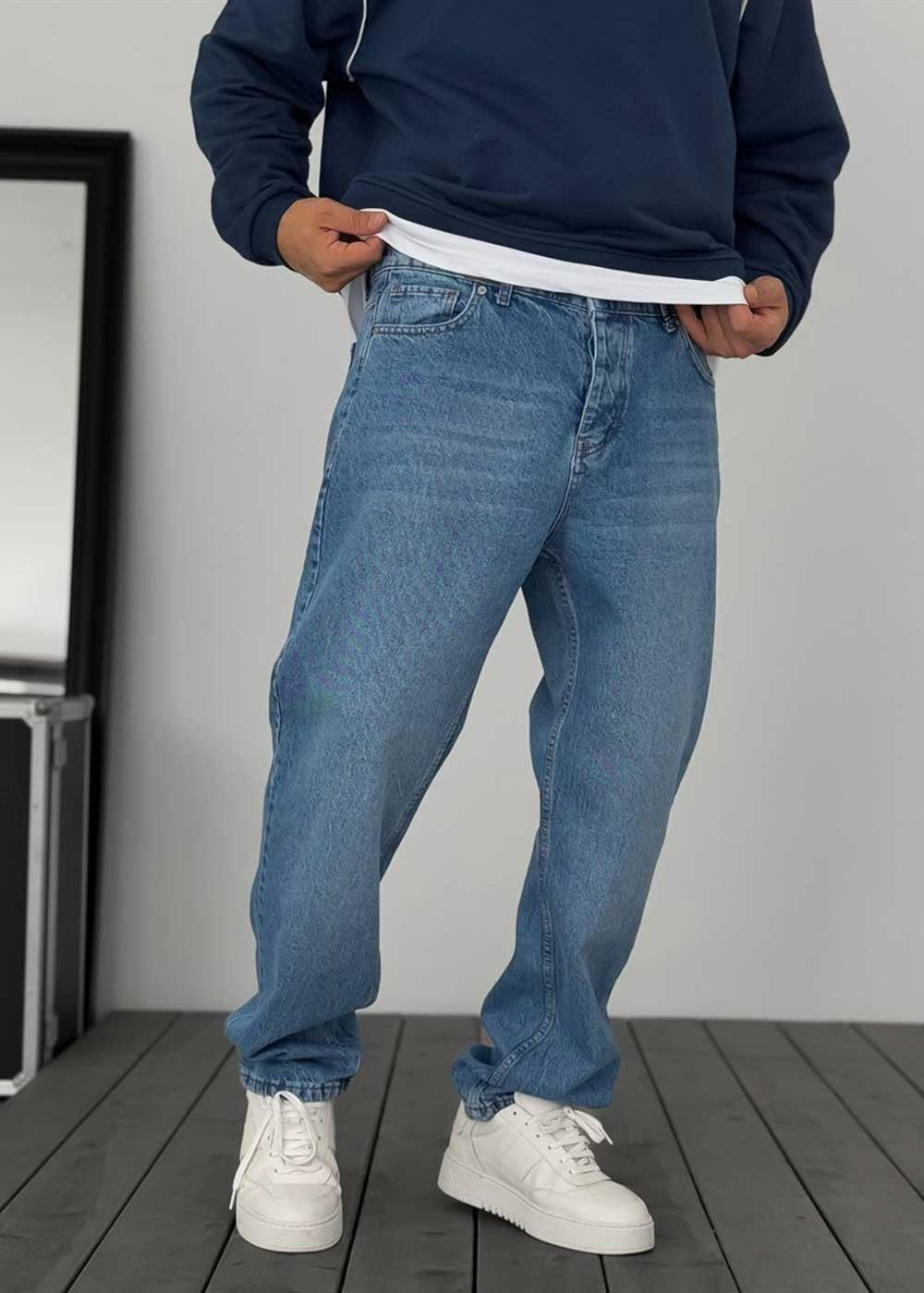 Baggy Παντελόνι Τζιν Με Stonewash – Μπλε – 5