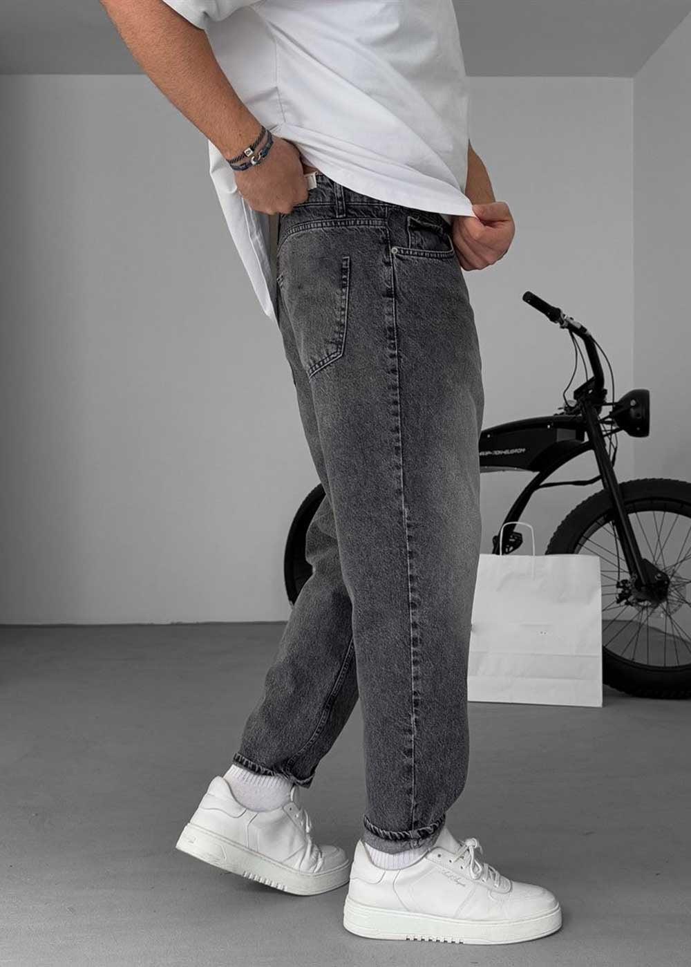 Παντελόνι Τζιν Loose Fit  Ξεβαμμένο Εφέ – Ανθρακί – 5