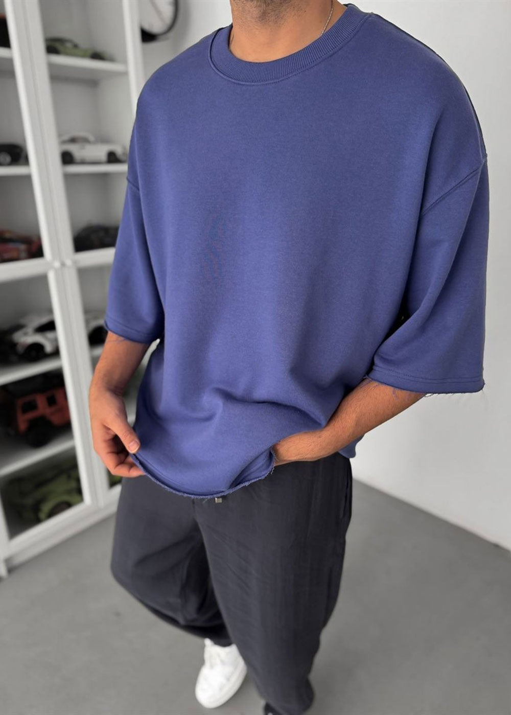 Oversized T-Shirt Τριπλής Ύφανσης – Μπλε – 5