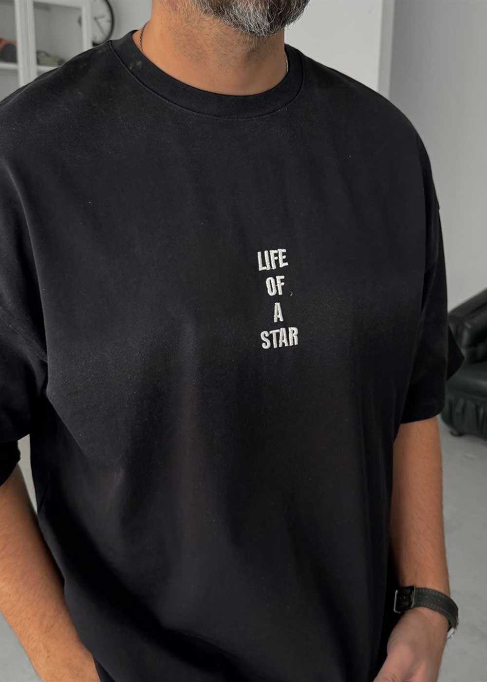 Oversize T-Shirt Life Embroidery – Μαύρο – 5