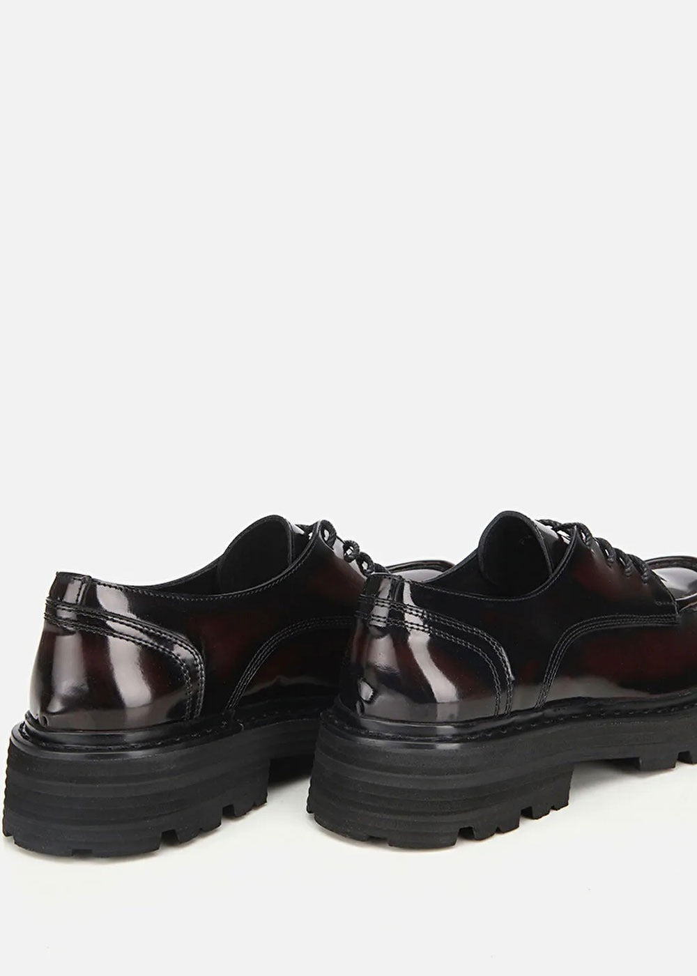 Premium Λουστρίνι Δερμάτινο Derby με Chunky Σόλα – Bordeaux Black – 6