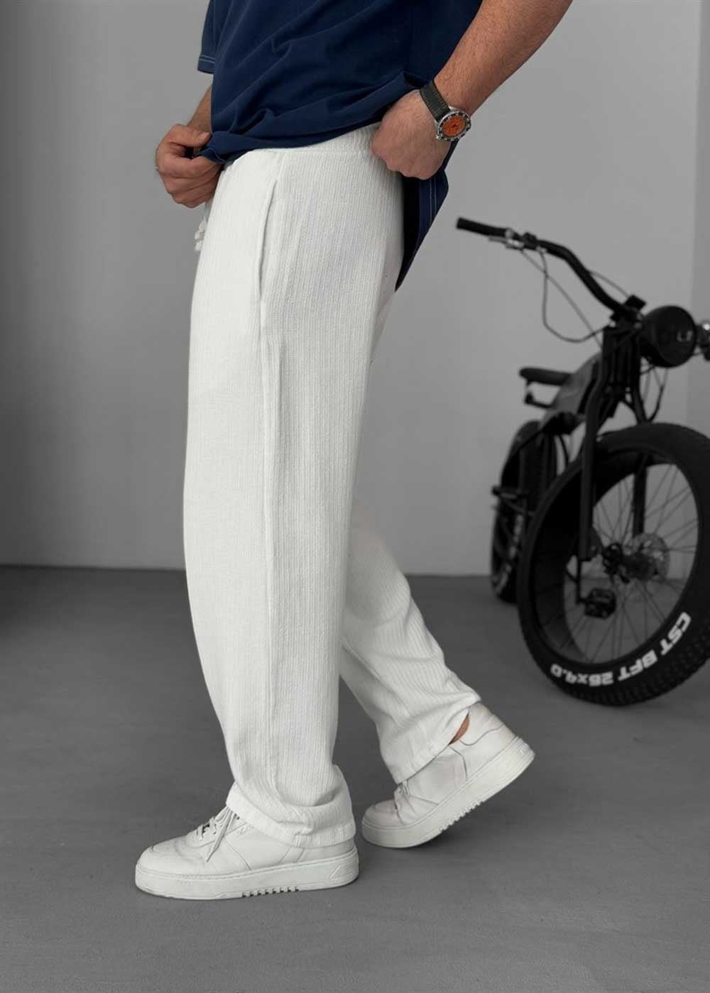 Baggy Παντελόνι Textured Relief – Soft-Touch Edition – Λευκό – 5