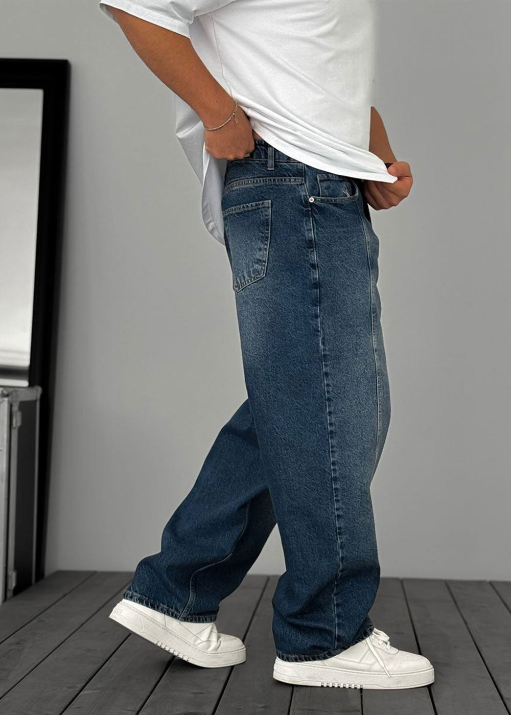 Washed Baggy Jean με Τονισμένη Μπροστινή Ραφή – Μπλε – 5