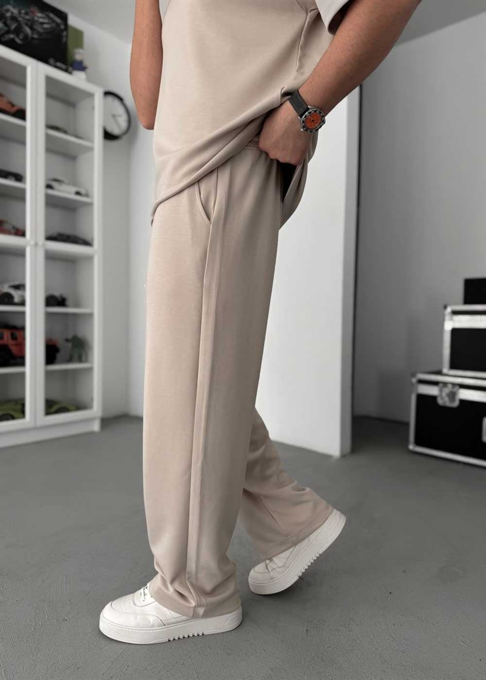 Embossed Modal Oversized T-Shirt & Relaxed Jogger Σετ – Μπεζ – 5