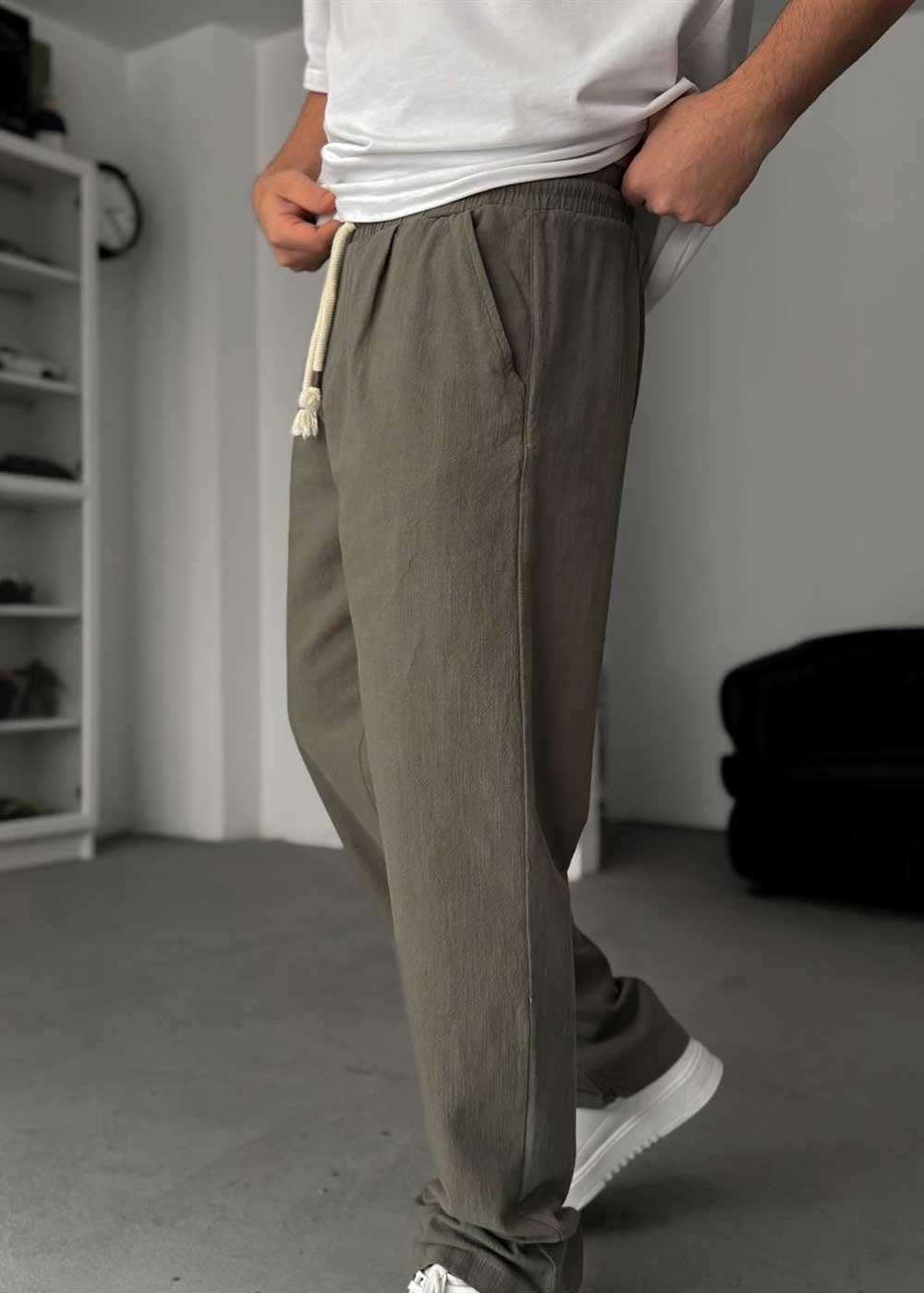 Baggy Παντελόνι Linen-Touch – Χακί – 2