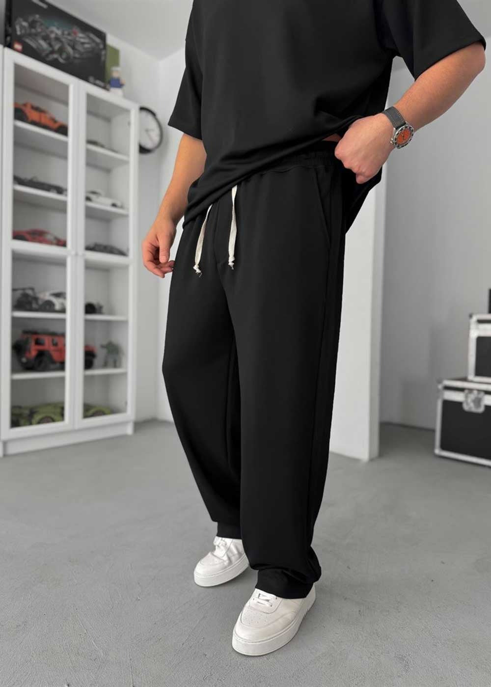 Embossed Modal Oversized T-Shirt & Relaxed Jogger Σετ – Μαύρο – 5