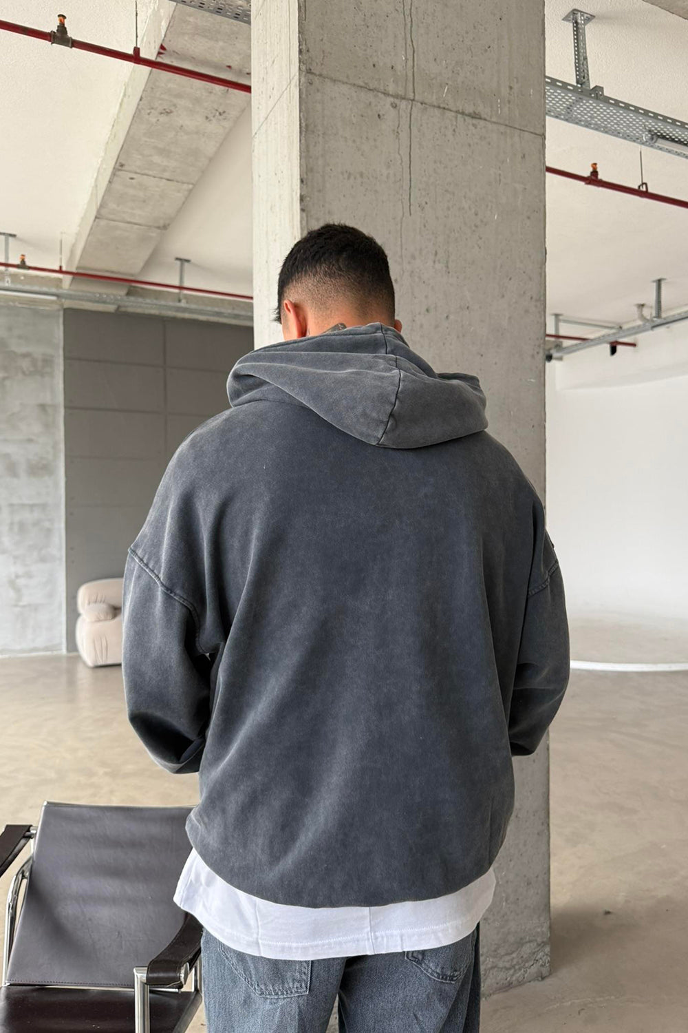 Ζακέτα Φούτερ Acid Wash Oversized με Κουκούλα – Γκρι / Ξεπλυμένο Μαύρο