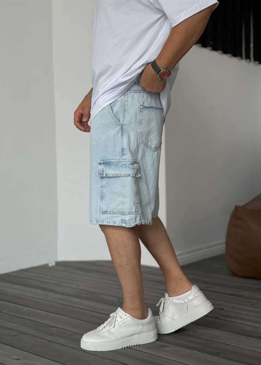 Denim Cargo Βερμούδα Baggy – Του Πάγου – 6