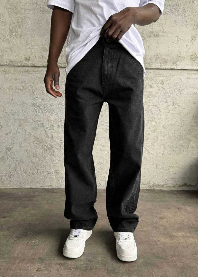 Minimal Baggy Παντελόνι σε Ίσια Straight Γραμμή – Μαύρο