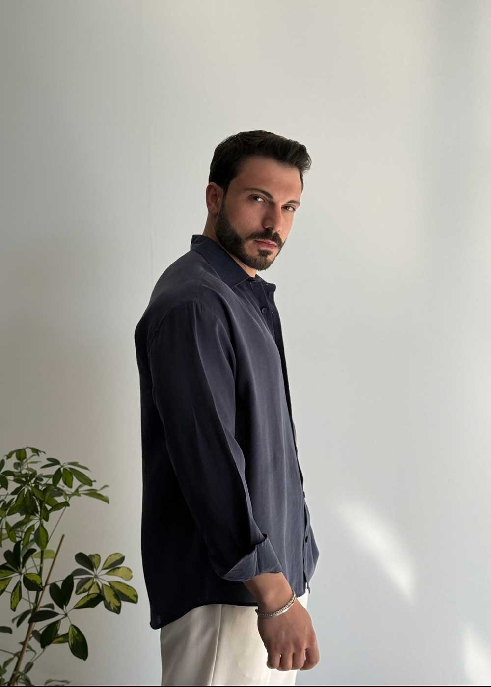 Πουκάμισο Oversized Σε Tencel Ύφανση - Μπλε – 3