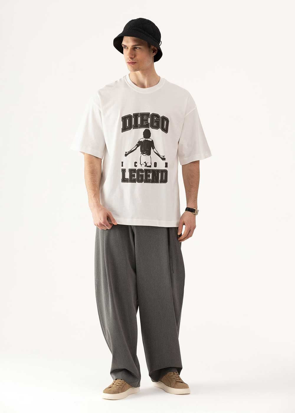 Oversized T-Shirt με Diego Graphic Πλάτης – Λευκό – 6