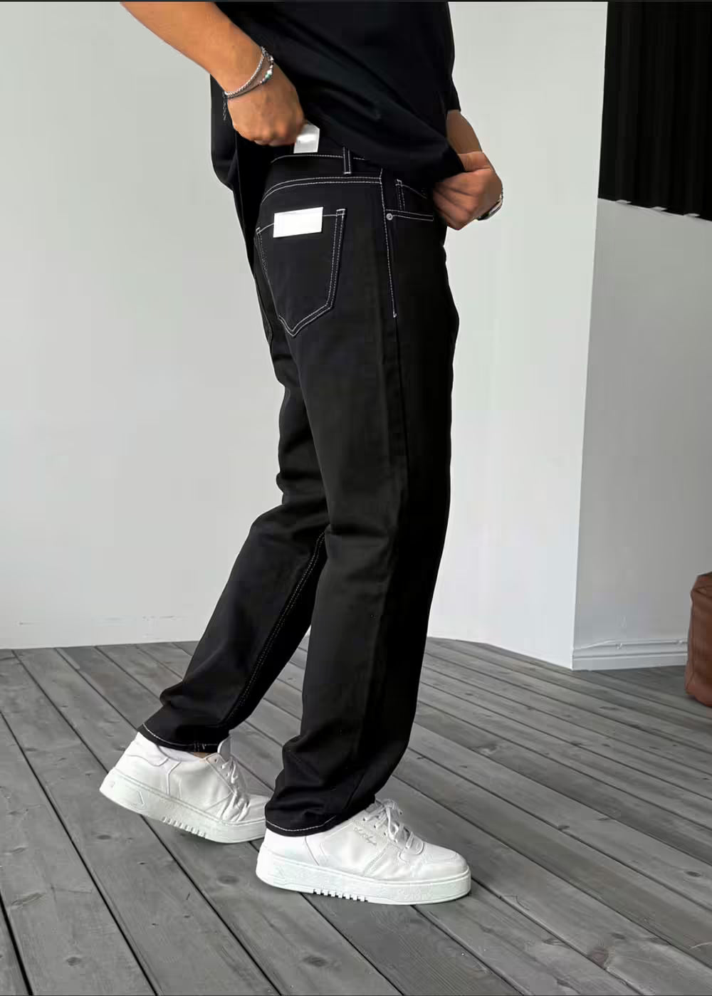 Baggy Denim Τζιν Παντελόνι Με Ραφές – Μαύρο – 4