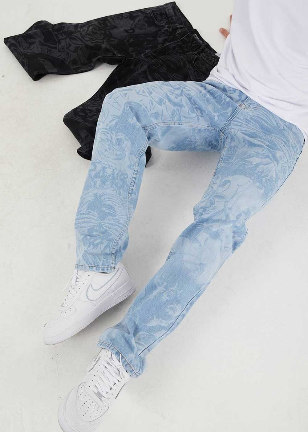 Full Printed Baggy Denim Παντελόνι - Ανοιχτό Γαλάζιο – 4