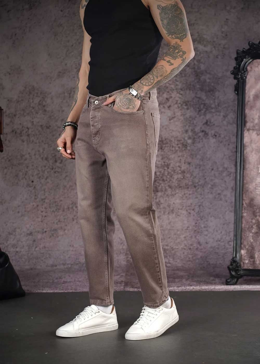 Παντελόνι Τζιν Loose Fit Με Ραφές Και Ελαστάν - Καφέ Ξεβαμμένο – 2