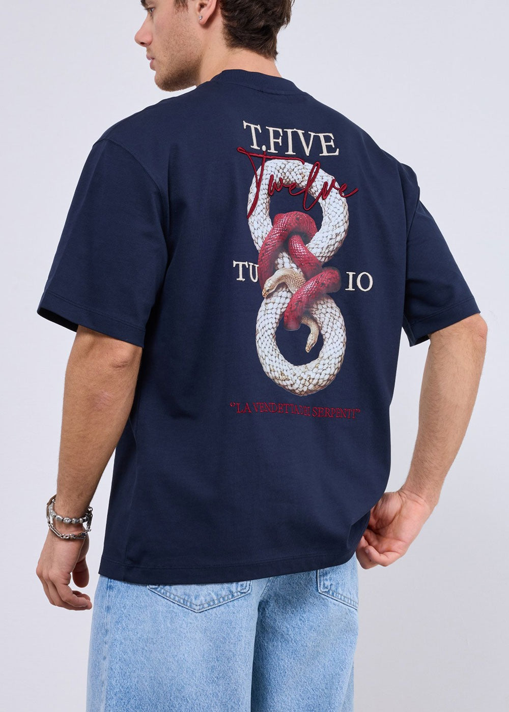 Oversized Snake Print T-Shirt – Μπλε – 5