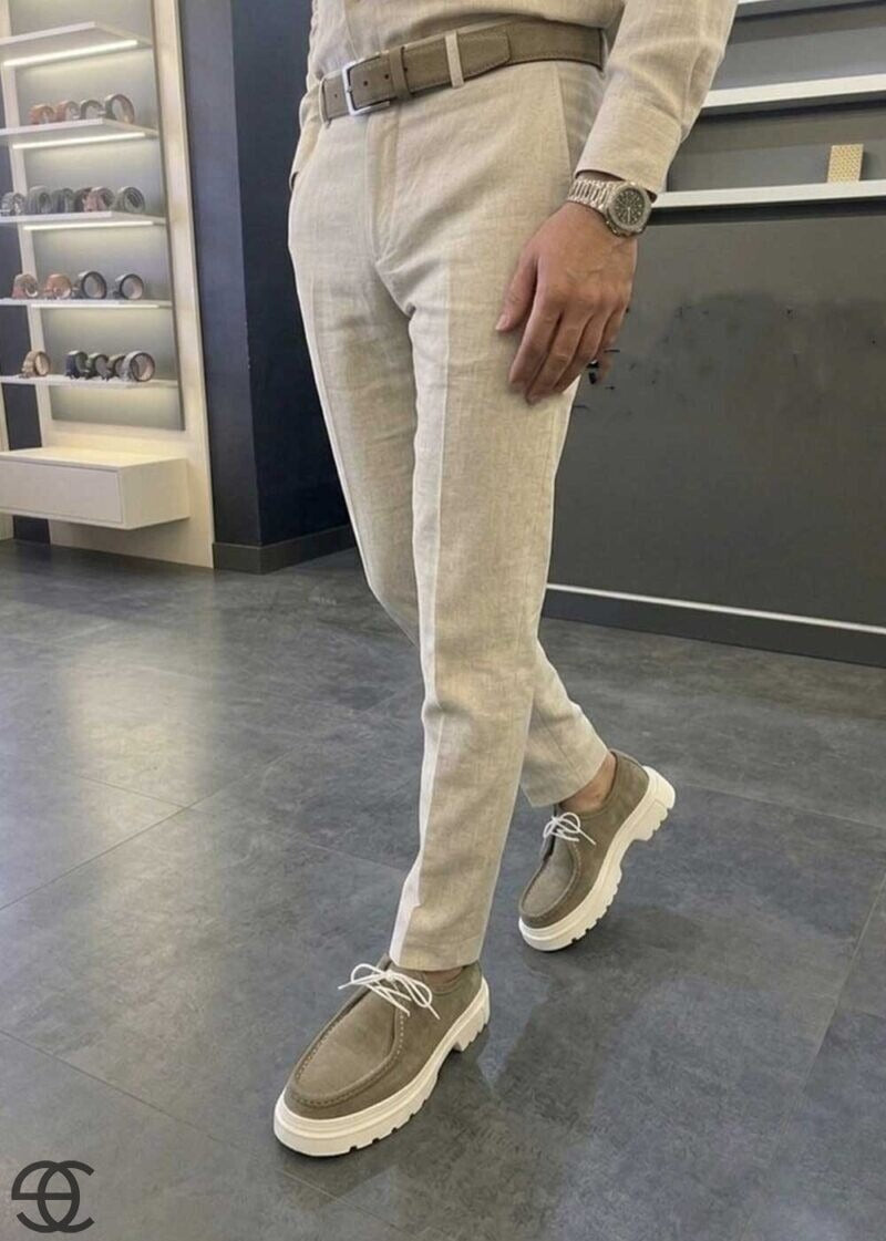 Chunky Suede Sneakers με Ανάγλυφη Σόλα – Λαδί – 2