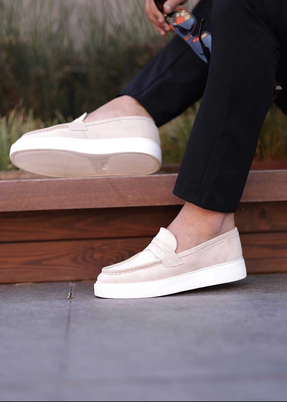 Suede Loafers με Λευκή Σόλα – Μπεζ – 6
