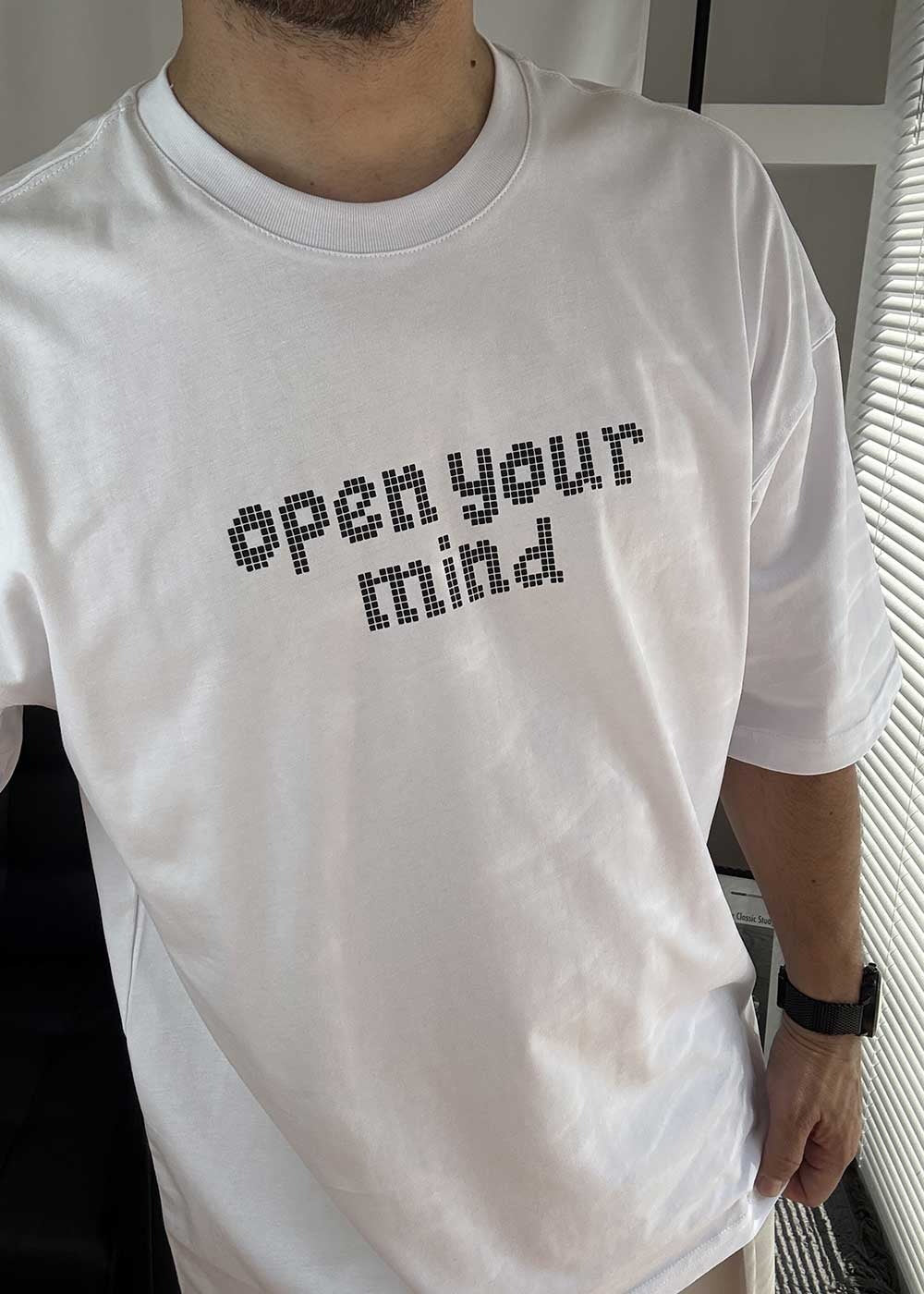 Open Your Mind Oversized T-Shirt με Τύπωμα – Λευκό – 6