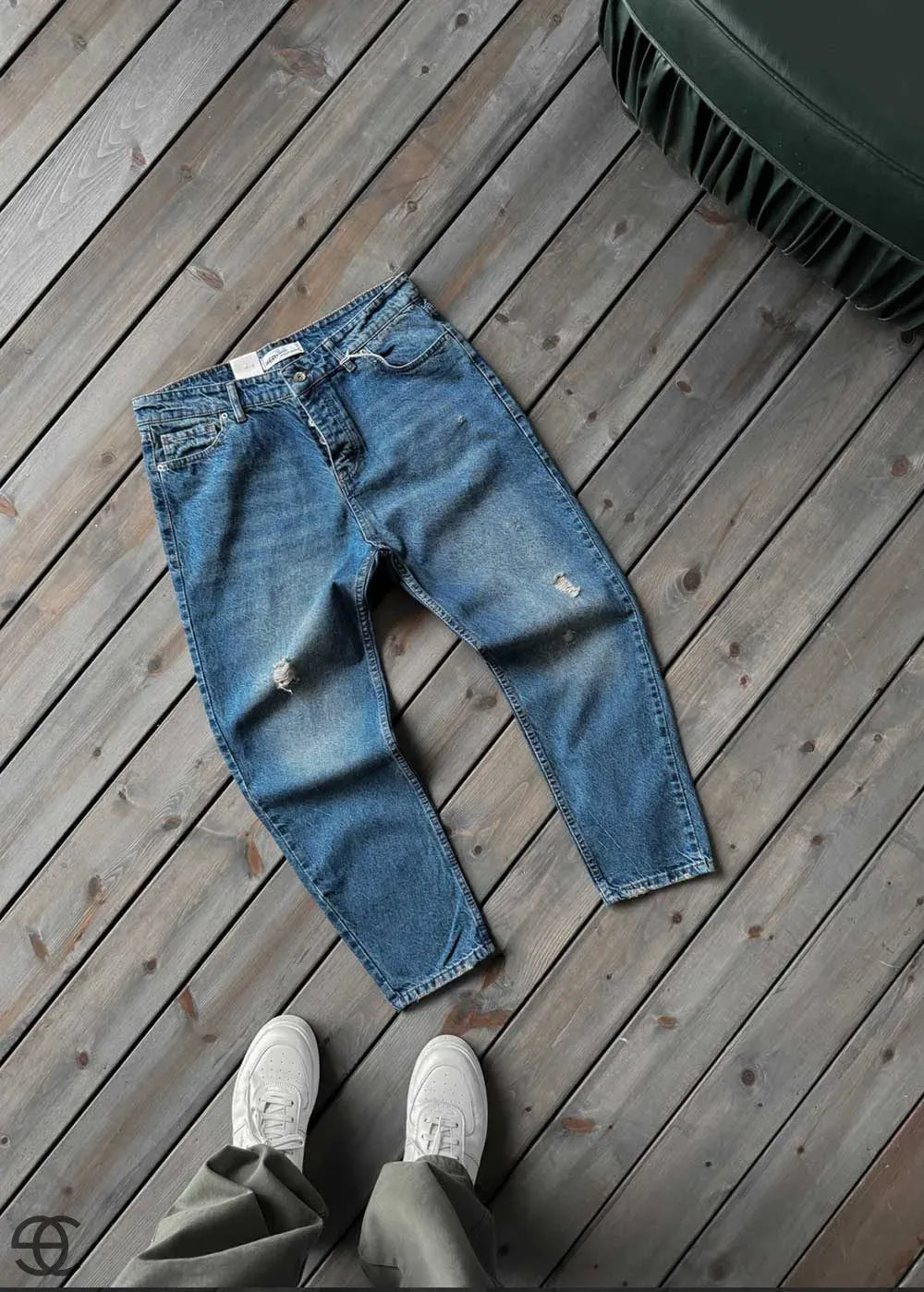 Παντελόνι Τζιν Loose Fit Ρετρό Επεξεργασμένο Μπλε Με Εφέ Πράσινου Και Σκισιματα – 5