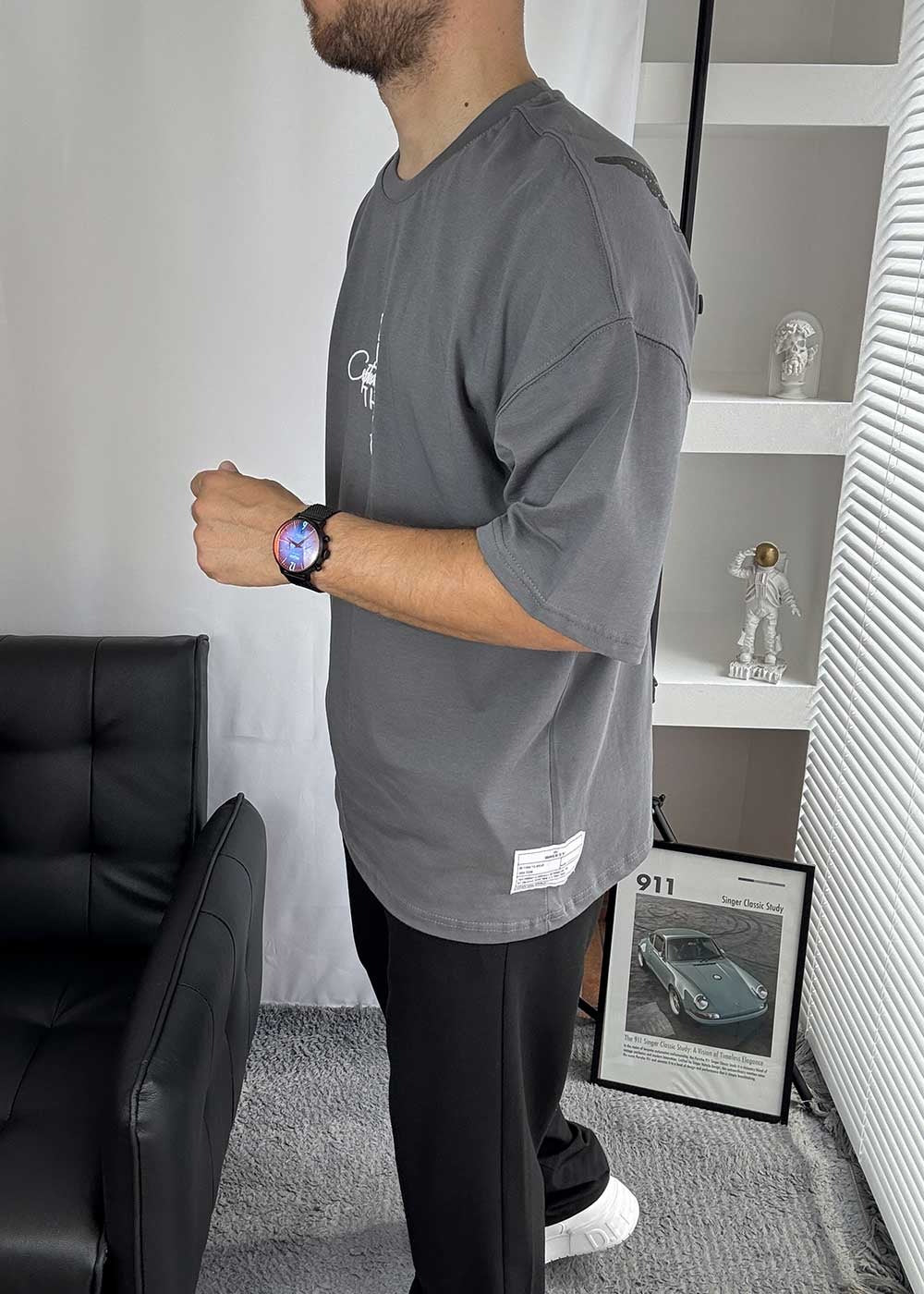 Capture the Moment Oversized T-Shirt με Τύπωμα – Γκρι Σκούρο – 6