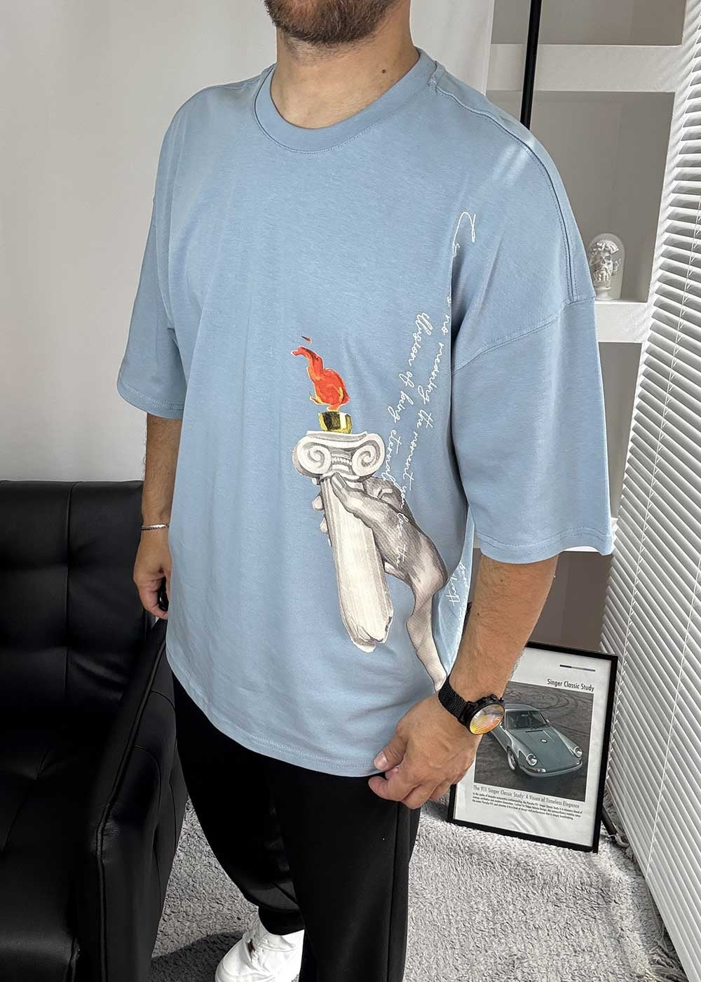 Flame of Legacy Oversized T-Shirt με Τύπωμα – Γαλάζιο – 6