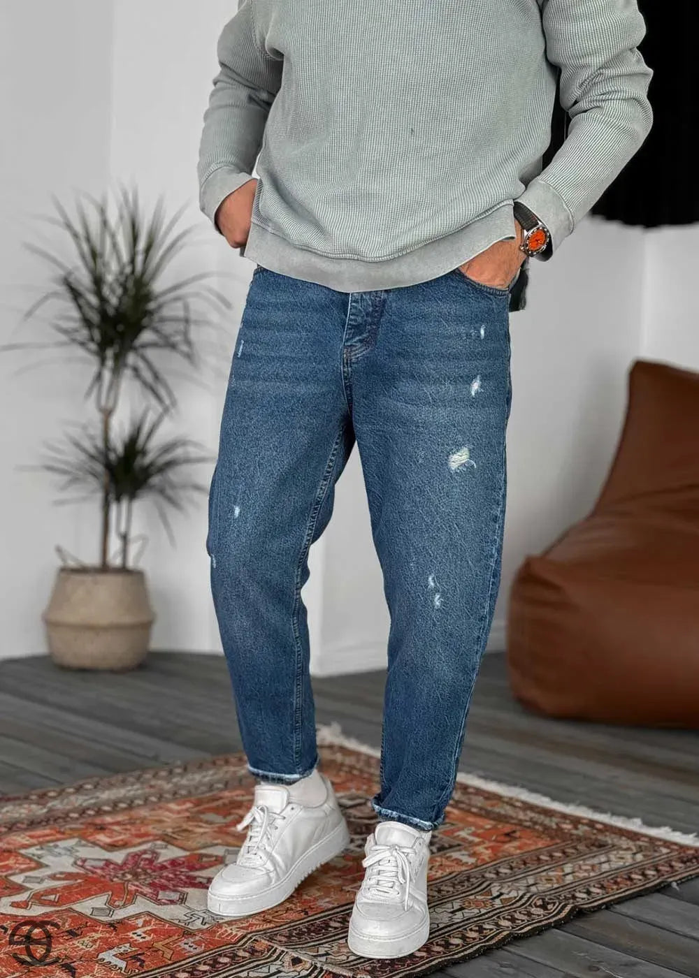 Παντελόνι Τζιν Loose Fit Ρετρό Μπλε Με Σκισίματα – 5
