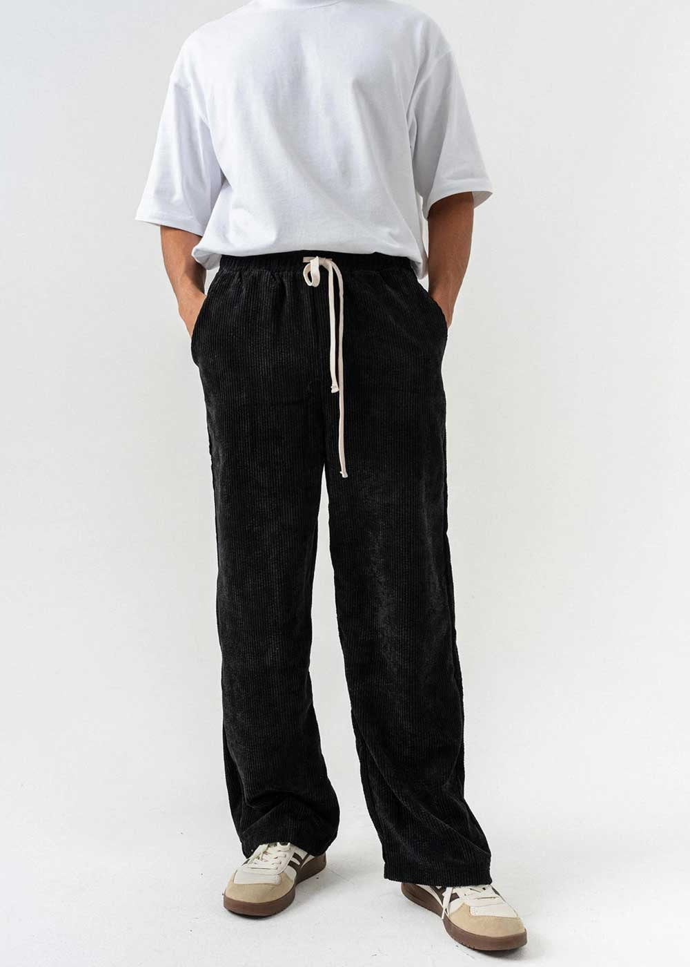 Minimal Premium Κοτλέ Baggy Παντελόνι – Μαύρο – 6