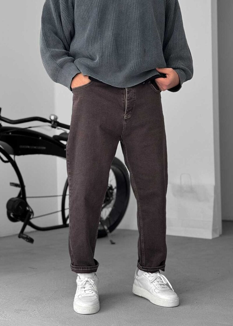 Παντελόνι Τζιν Loose Fit Με Ραφές Και Ελαστάν - Σκούρο Καφέ