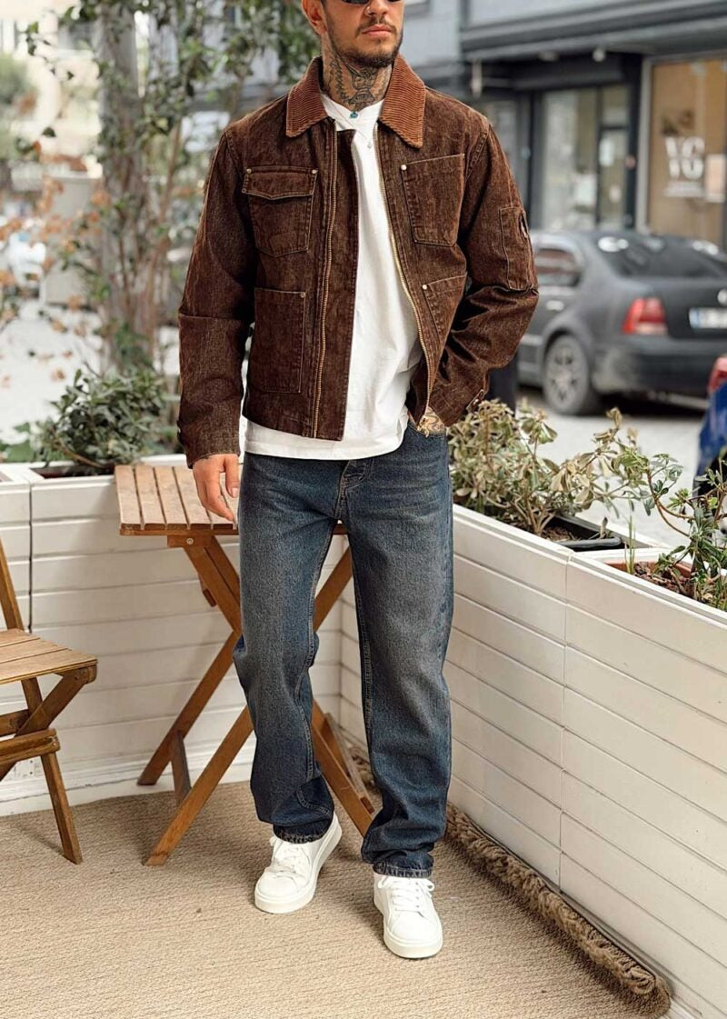 Βελούδινο Jacket Διπλού Χρώματος με Pocket Detail – Καφέ – 2