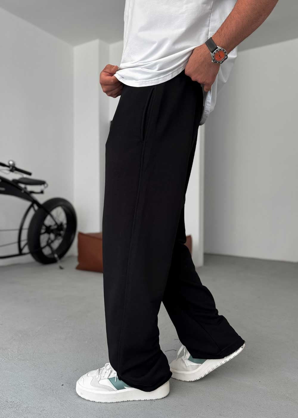 Jogger Φόρμα Τριών Κλωστών Ίσιας Γραμμής – Μαύρο – 4