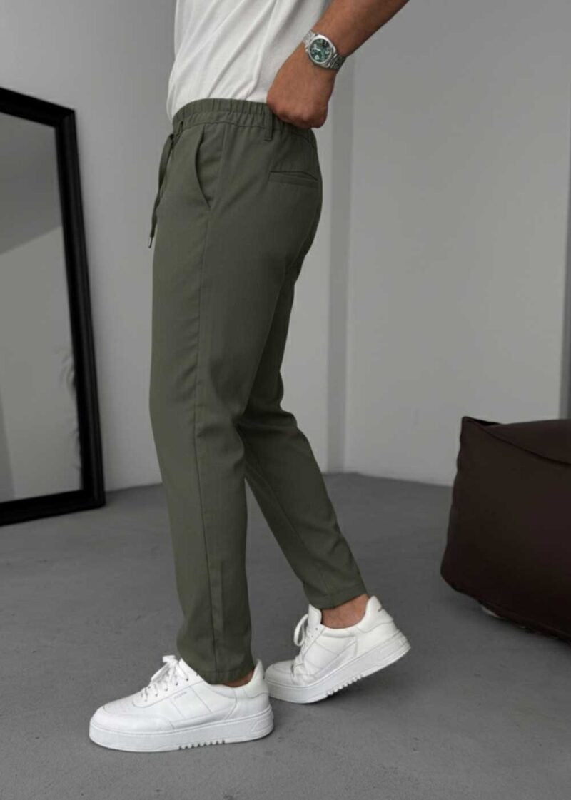 Relaxed Fit Υφασμάτινο Παντελόνι με Λάστιχο – Χακί