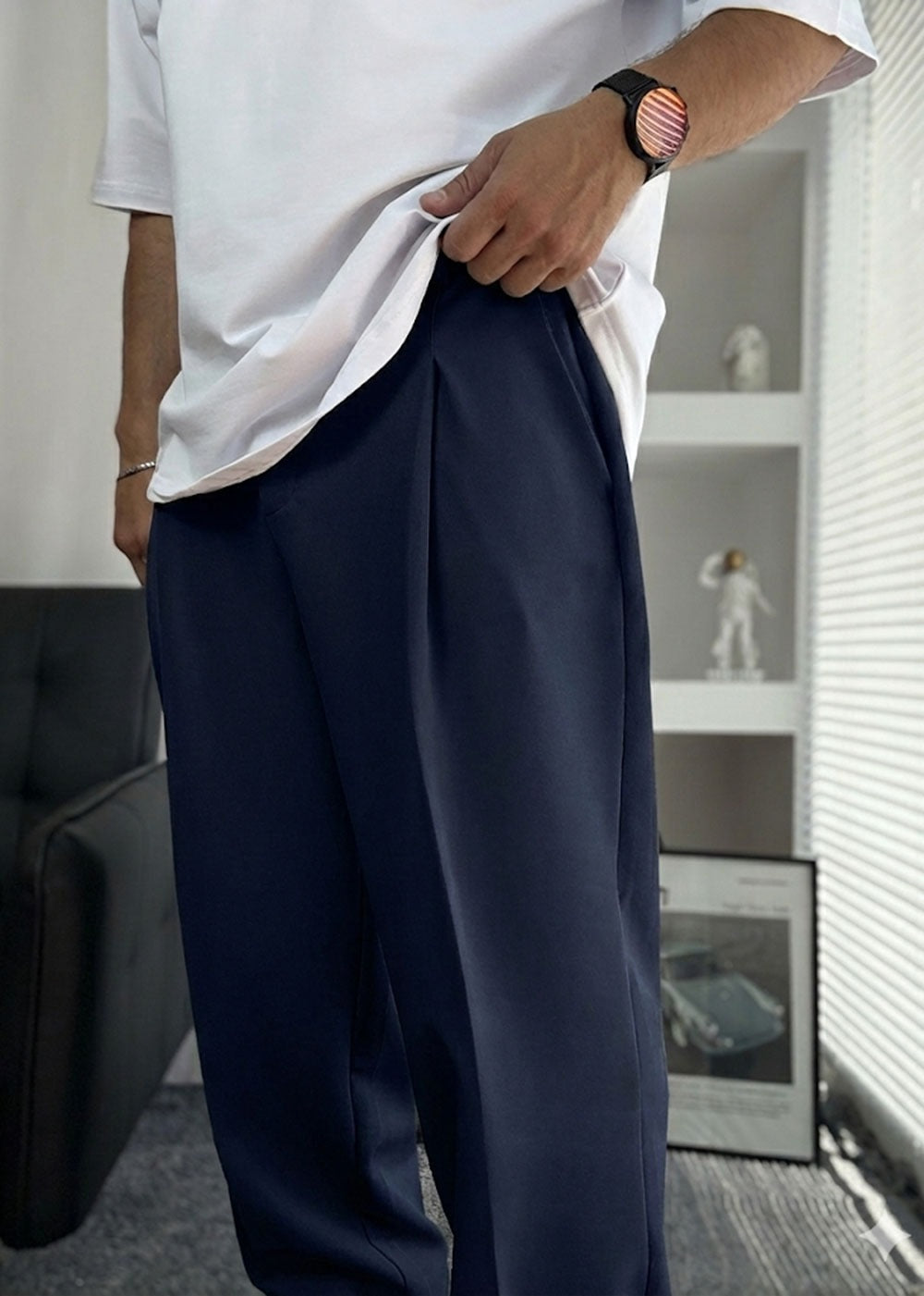 Όκστρα Baggy Υφασμάτινο Παντελόνι με Πιέτες – Σκούρο Μπλε – 6