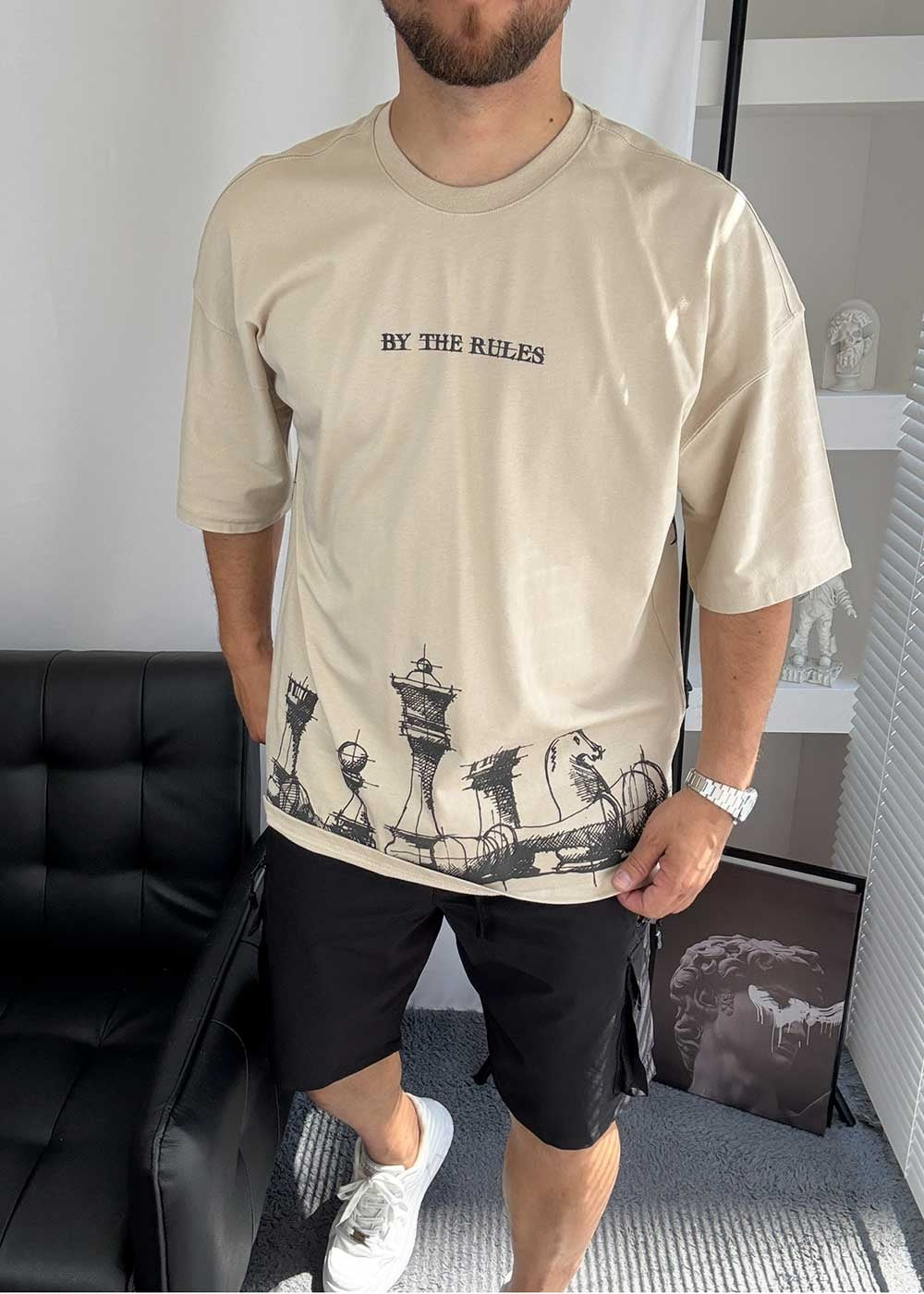 Oversized T- shirt By The Rules -Μπεζ – 6