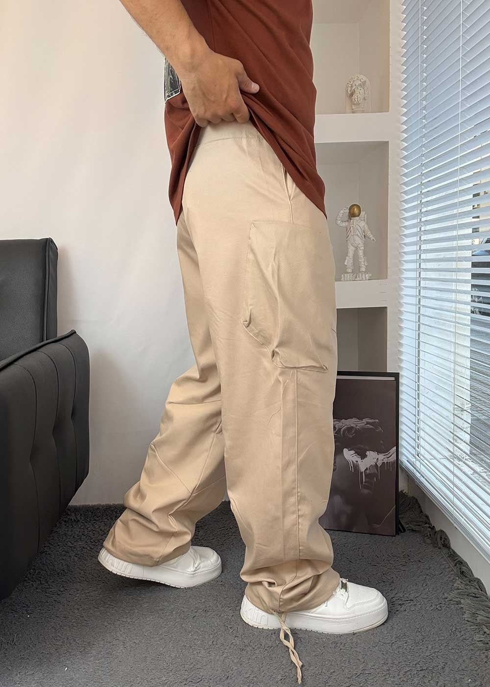 Casual Cargo Παντελόνι Με Λάστιχο Και Τσέπες- Μπεζ – 4