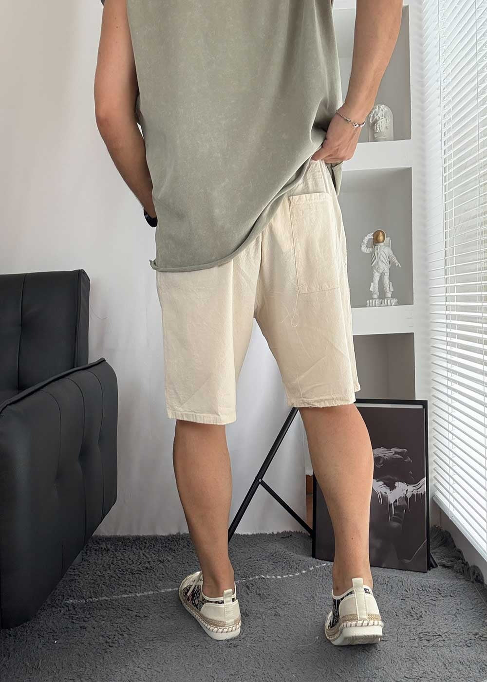 Oversized Λινή Βερμούδα Με Κορδόνι- Μπεζ – 6