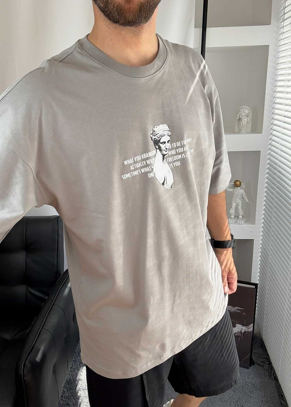 Earth Oversized T-Shirt με Τύπωμα – Γκρι Ανοιχτό – 6