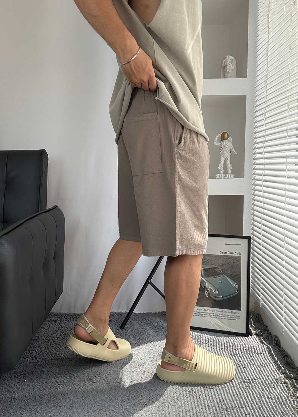 Oversized Λινή Βερμούδα Με Κορδόνι- Καφέ – 5