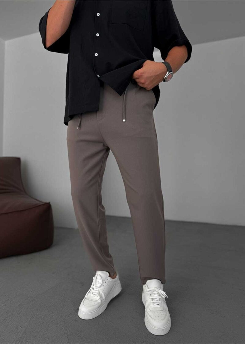 Relaxed Fit Υφασμάτινο Παντελόνι με Λάστιχο – Καφέ – 6