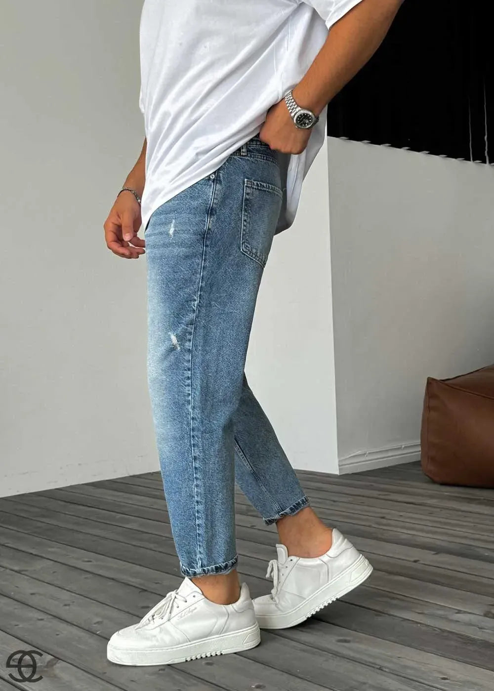Παντελόνι Τζιν Loose Fit Με Μικρά Σκισίματα - Γαλάζιο – 3