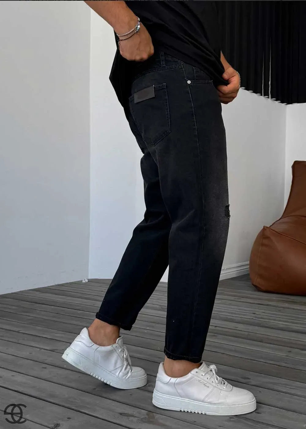 Παντελόνι Τζιν Loose Fit Με Λεπτομέρεια Από Σκισίματα - Μαύρο Ξεβαμμένο – 4