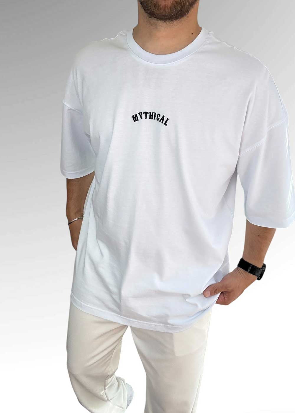 Mythical Oversized T-Shirt με Τύπωμα και Κεντημένο Λογότυπο – Λευκό – 6