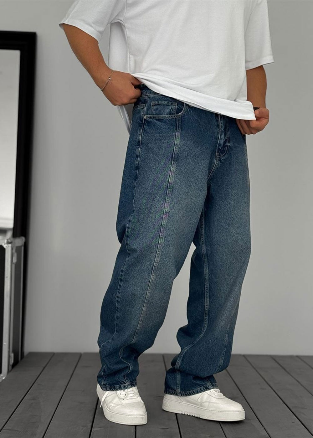 Washed Baggy Jean με Τονισμένη Μπροστινή Ραφή – Μπλε – 6