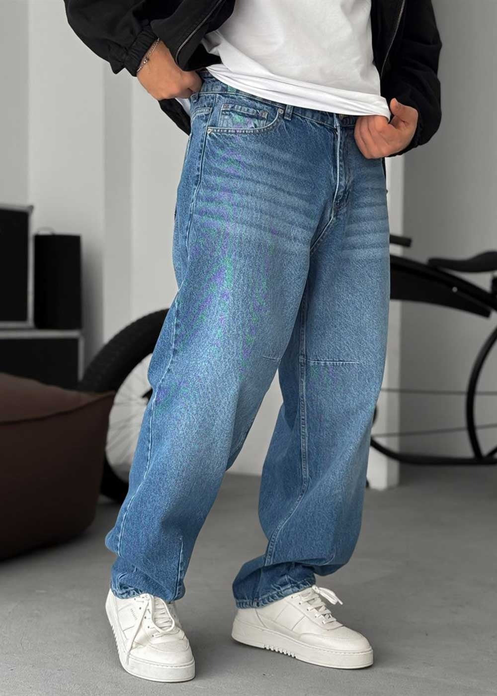 Washed Baggy Jean με Τονισμένες Ραφές – Μπλε – 3