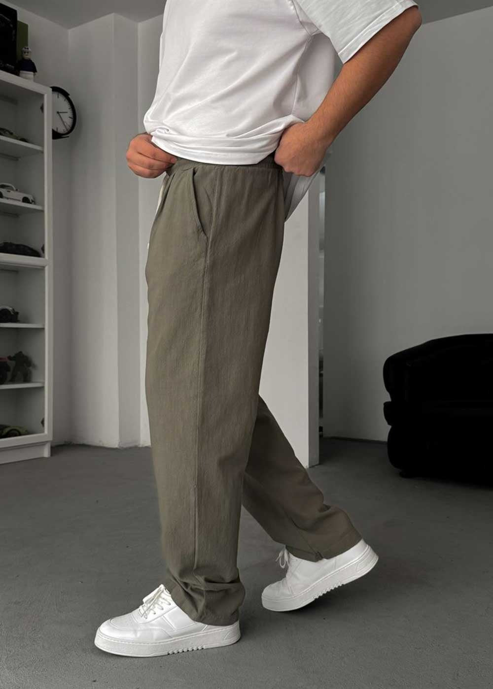 Baggy Παντελόνι Linen-Touch – Χακί – 3