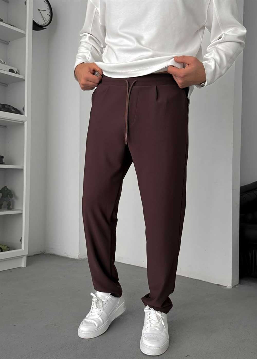 Textured Straight Fit Παντελόνι – Καφέ – 6