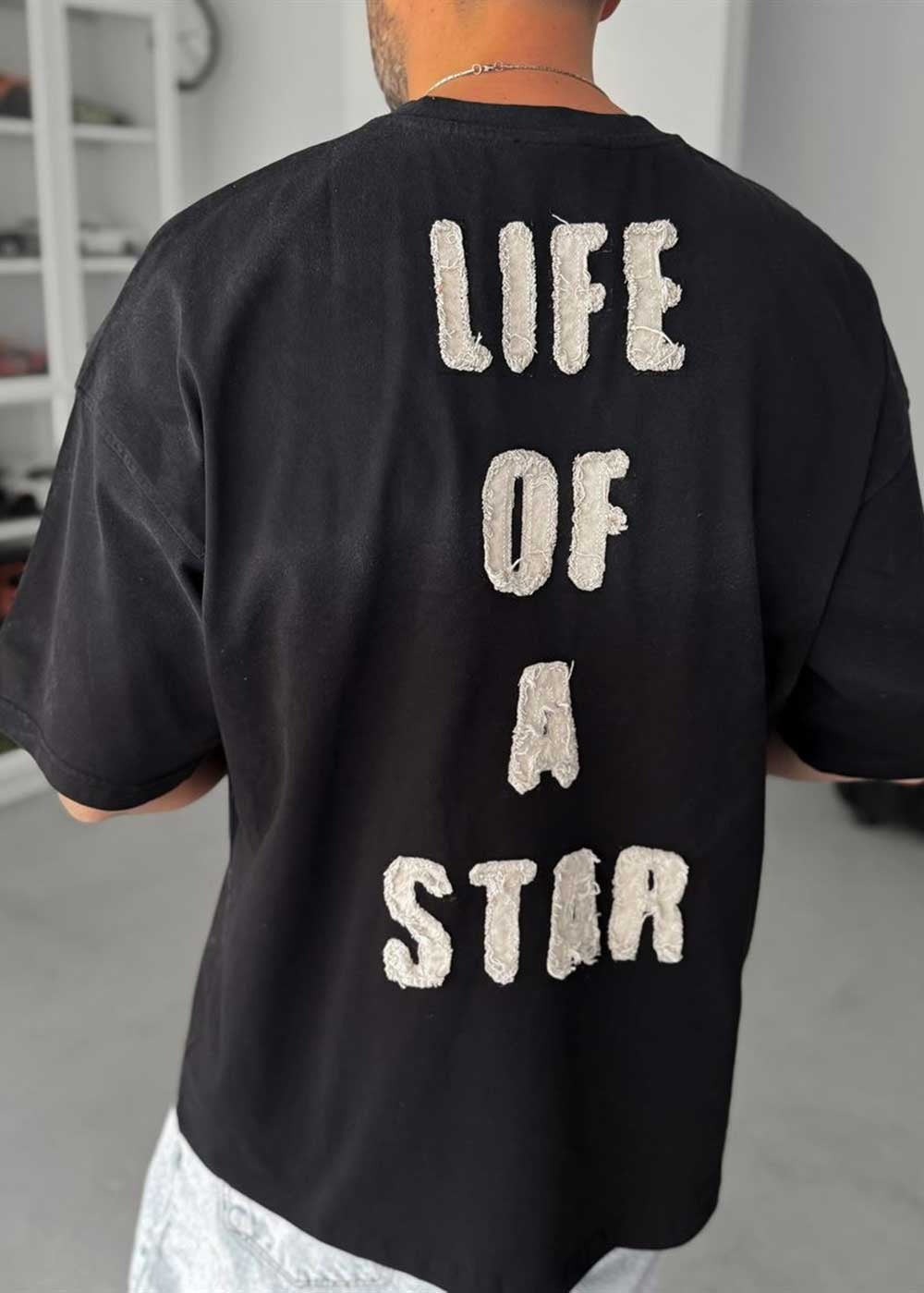 Oversize T-Shirt Life Embroidery – Μαύρο – 6